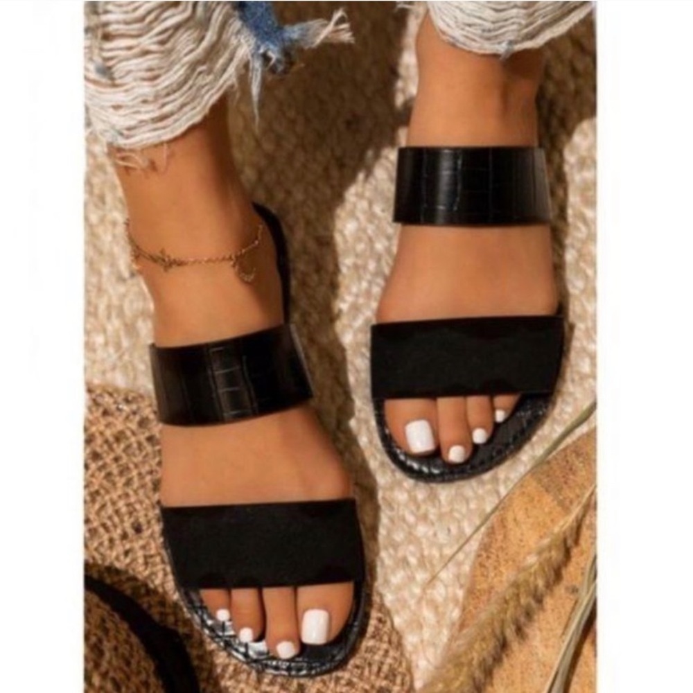 Double Strap Croc and Suede